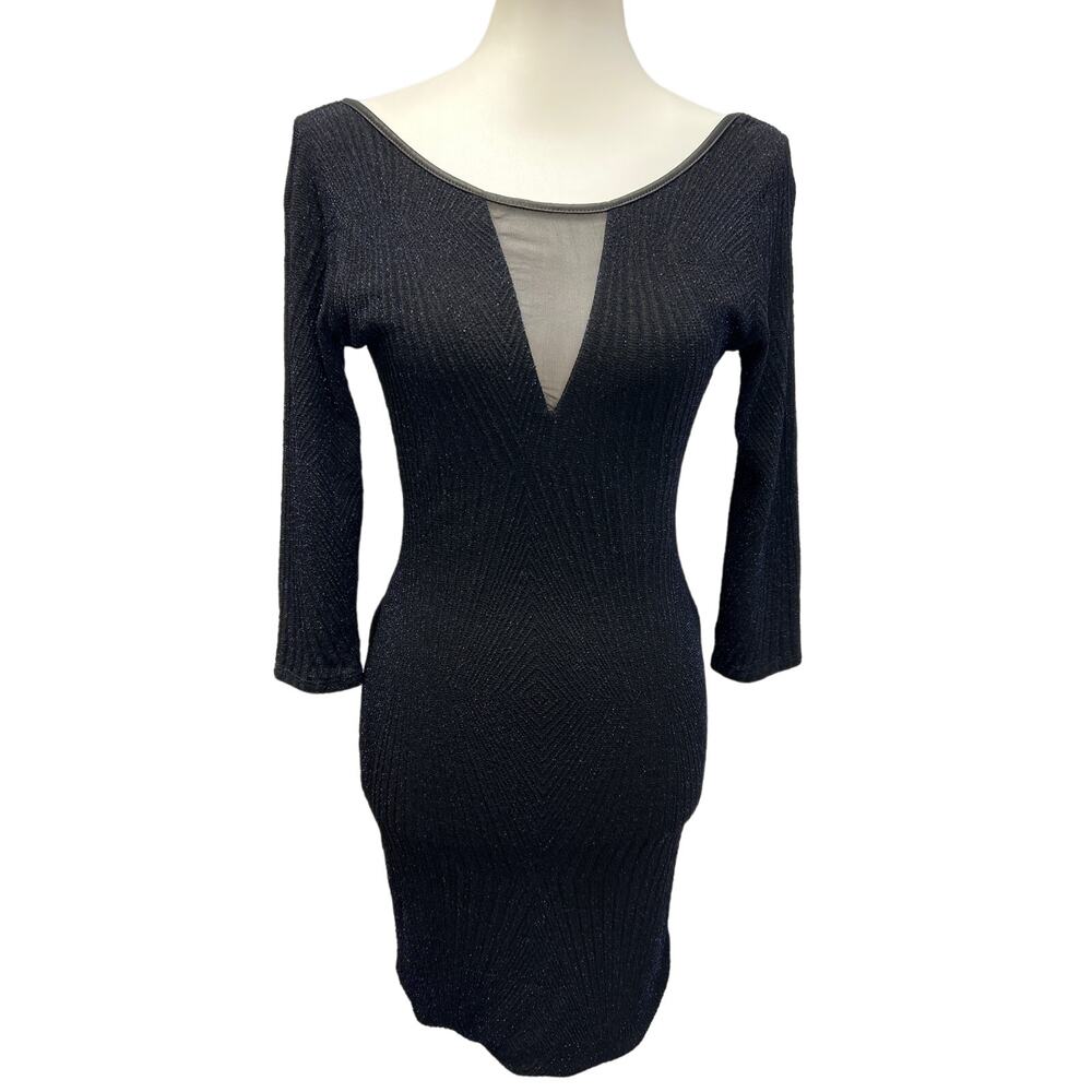 Love Chesley Womens Medium Long Sleeve Blue Glitter Nylon Blend BodyCon Dress